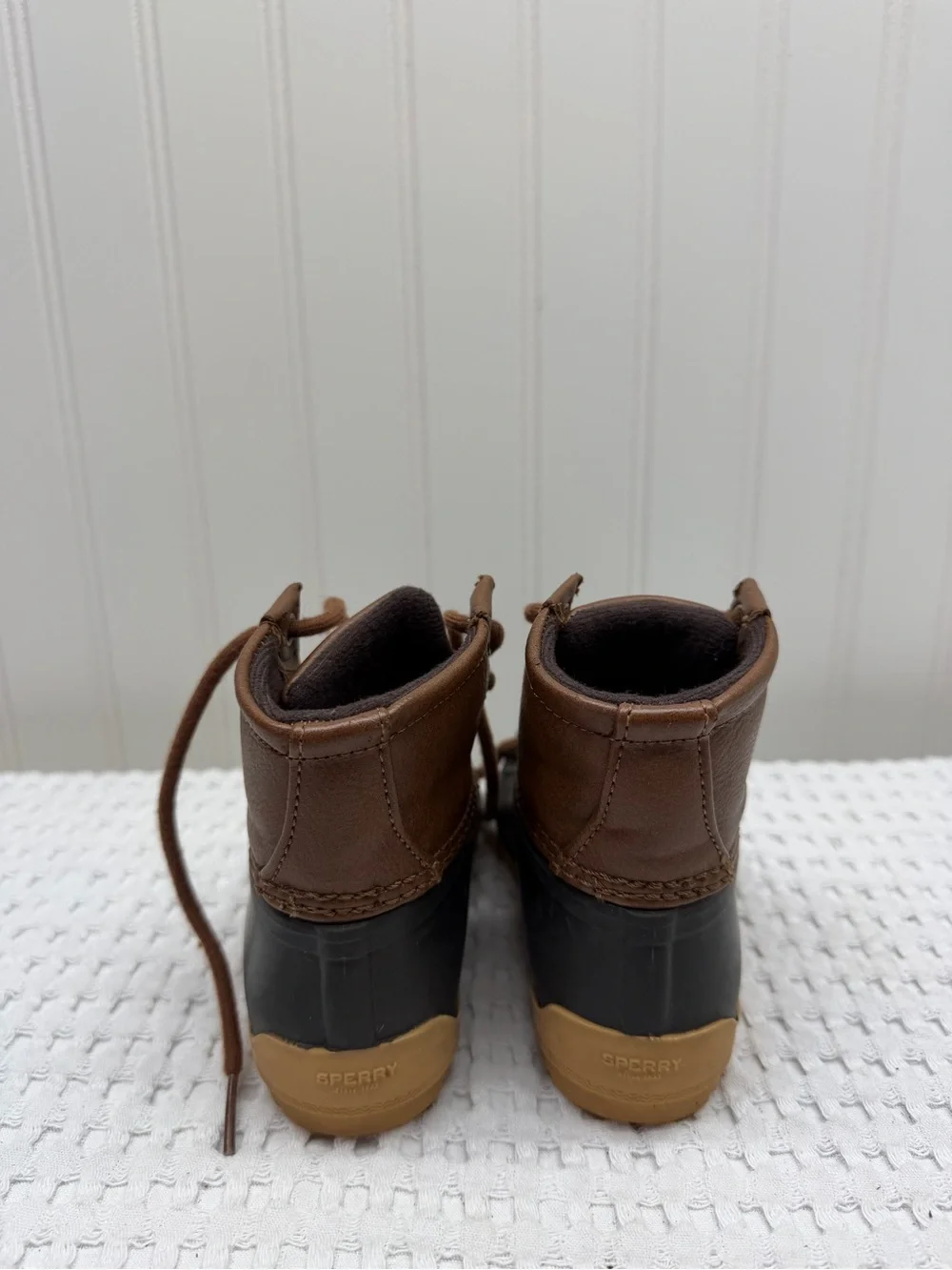Sperry Kids Brown Leather and Black Rubber Duck Boots